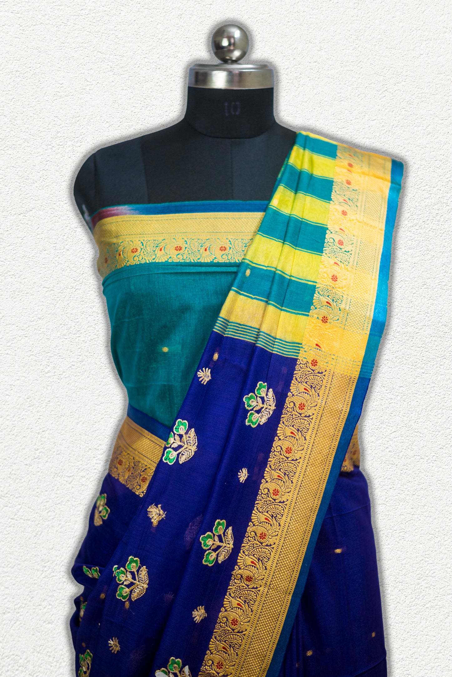 Pure Paithani silk blend saree with traditional zari border and peacock pallu