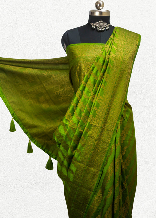 Soft Banarasi silk blend saree with golden zari design