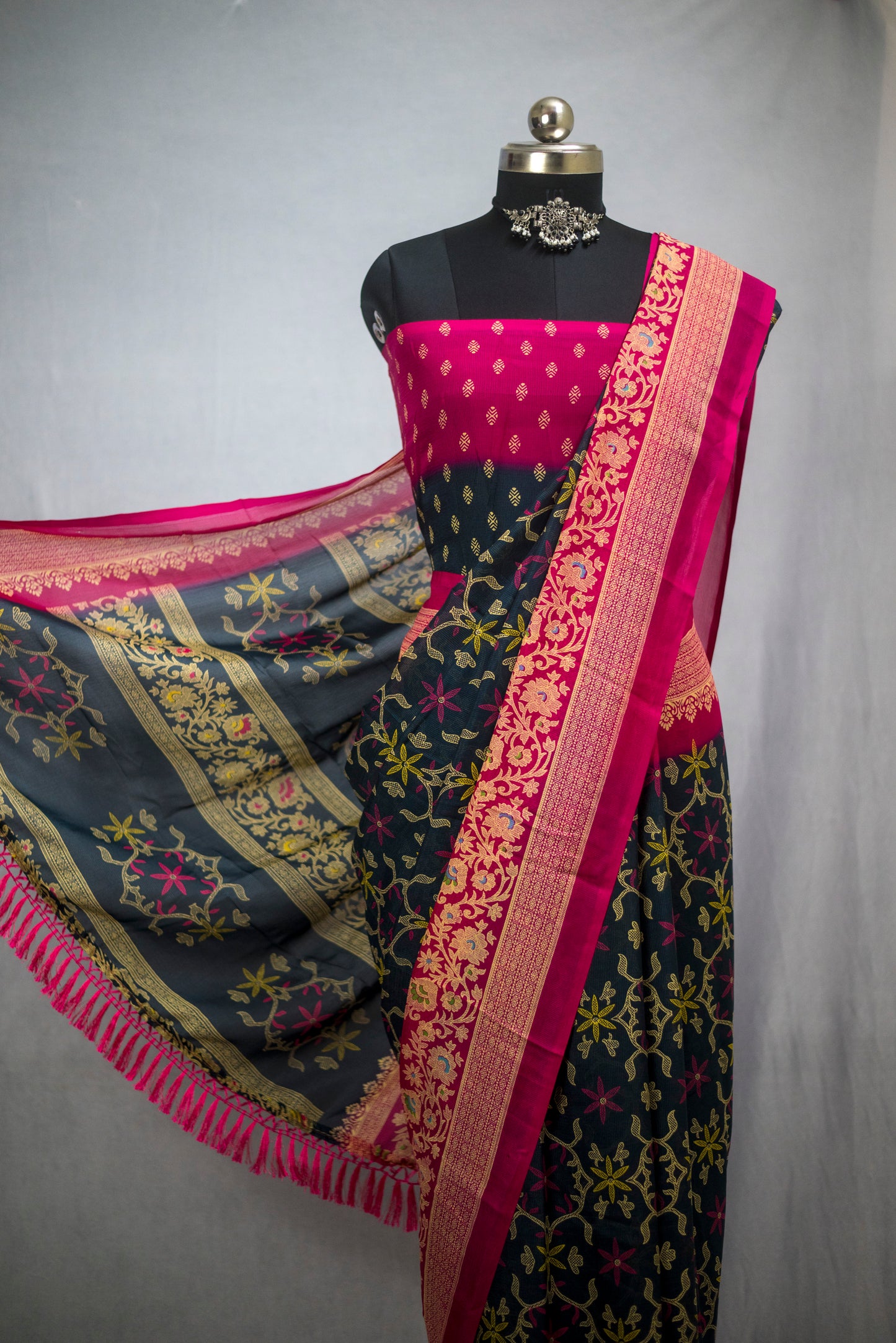 Lightweight soft silk blend saree with elegant sheen and smooth texture