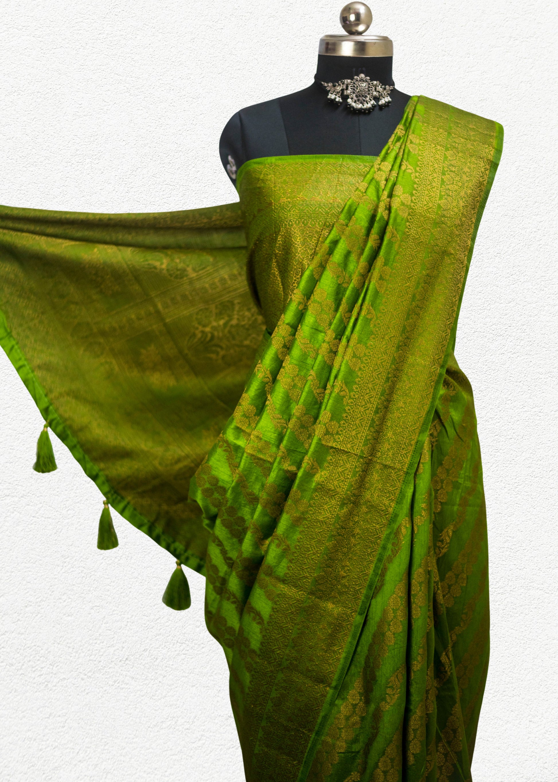 Soft Banarasi silk blend saree with golden zari design