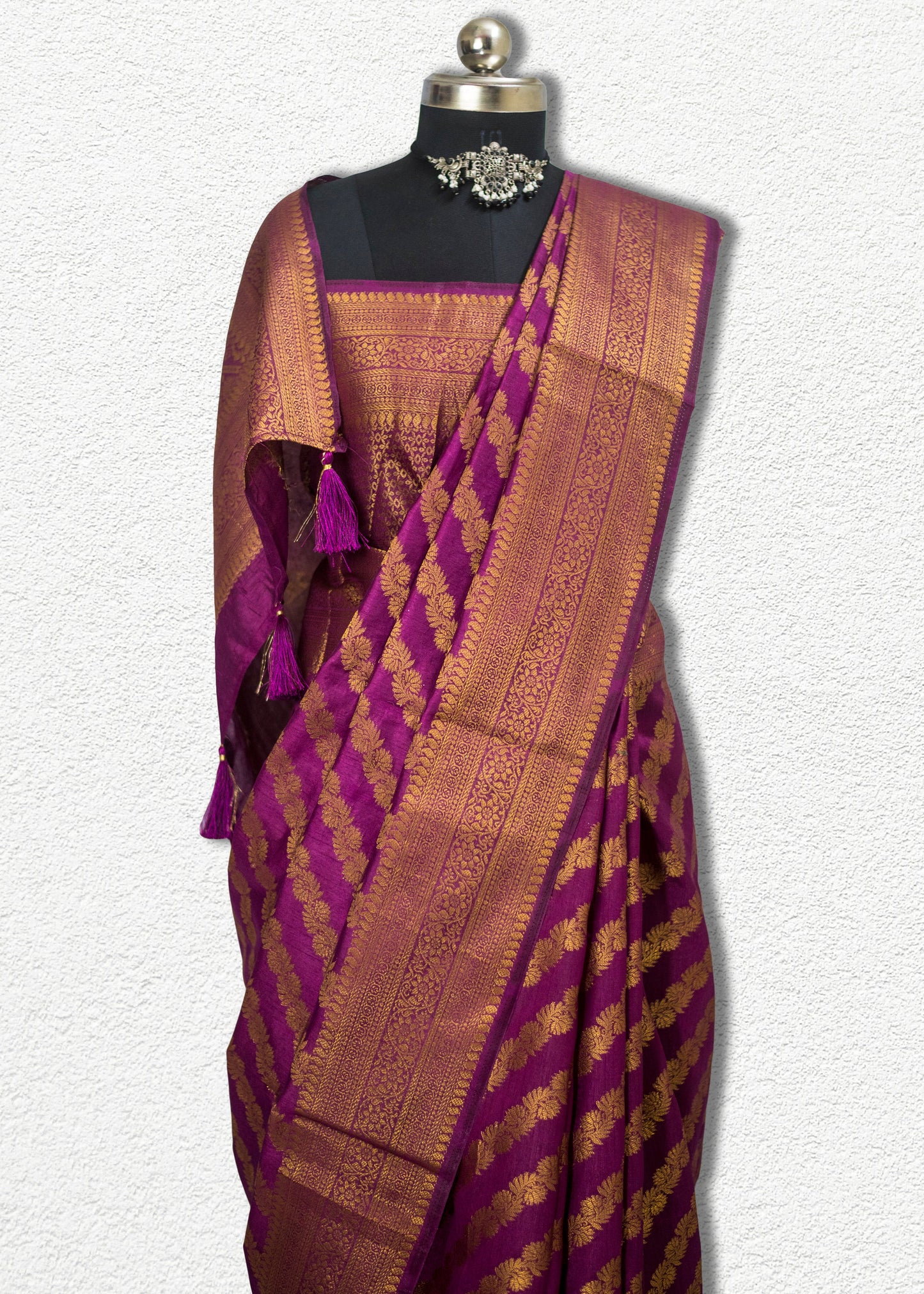 Soft Banarasi silk blend saree with zari motifs and lightweight drape