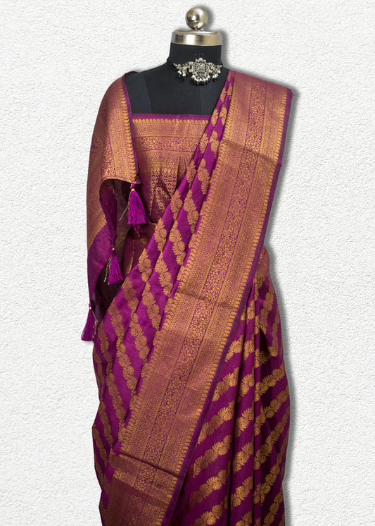 Soft Banarasi silk blend saree with zari motifs and lightweight drape