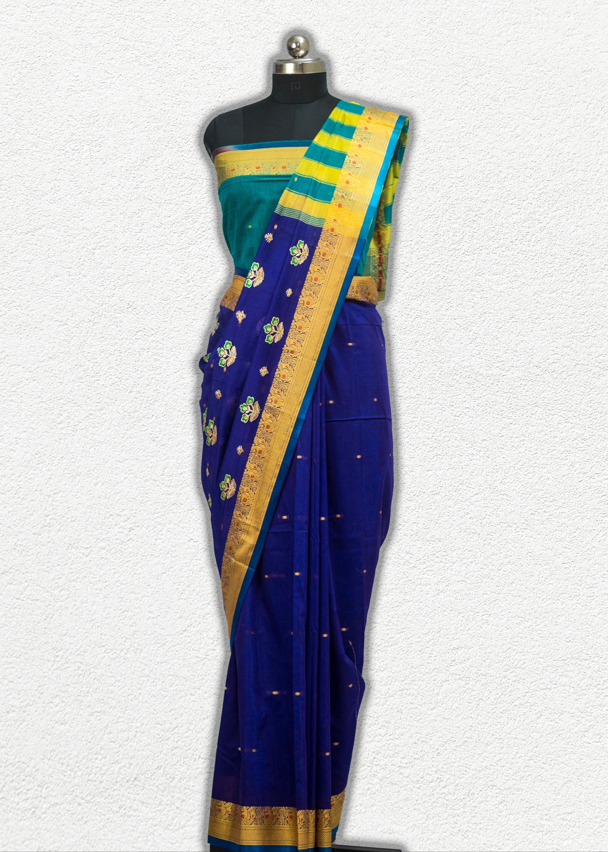 Pure Paithani silk blend saree with traditional zari border and peacock pallu
