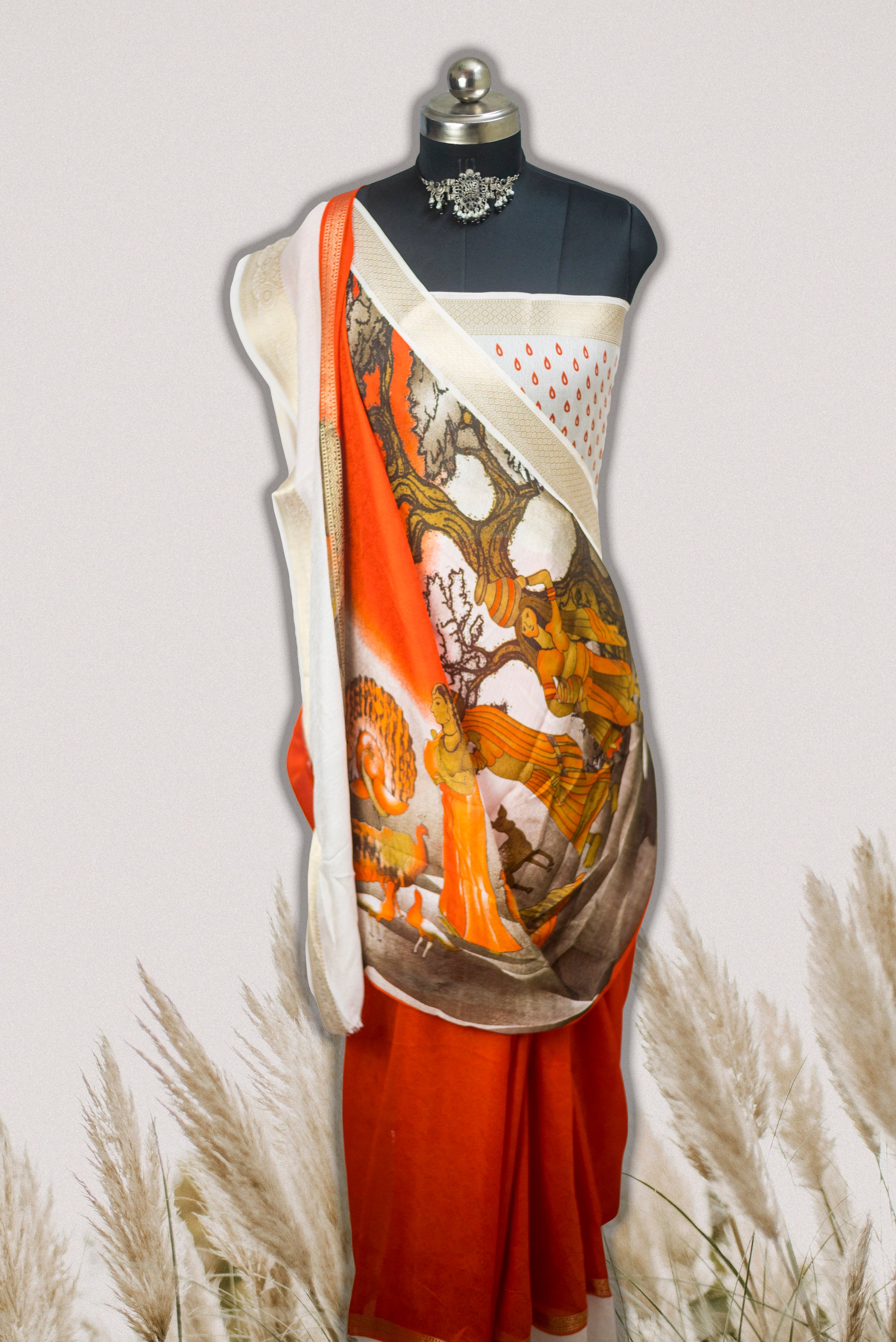 Pallu detailing of premium Mysore silk crepe saree