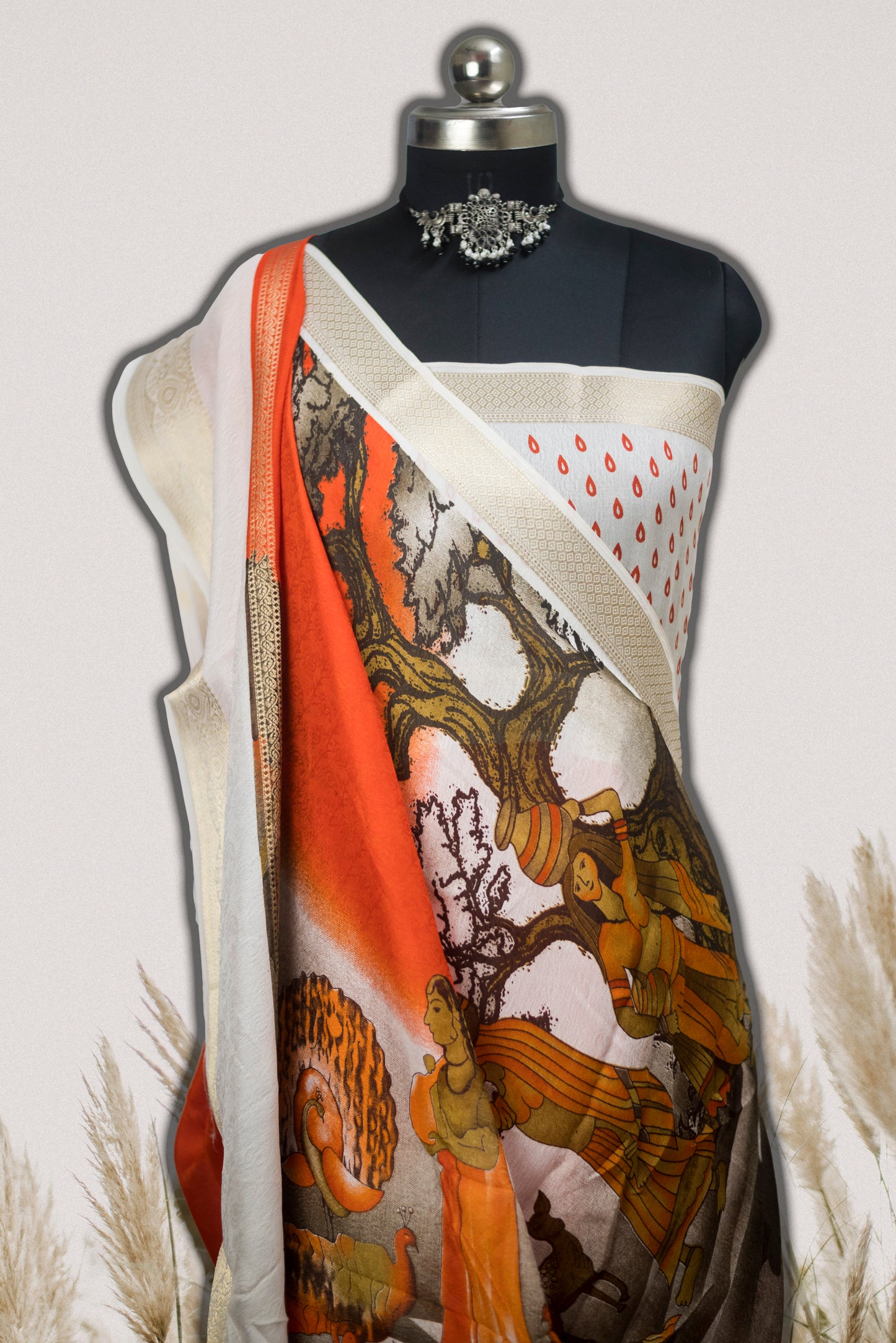 Mysore silk crepe saree front drape look in elegant finish