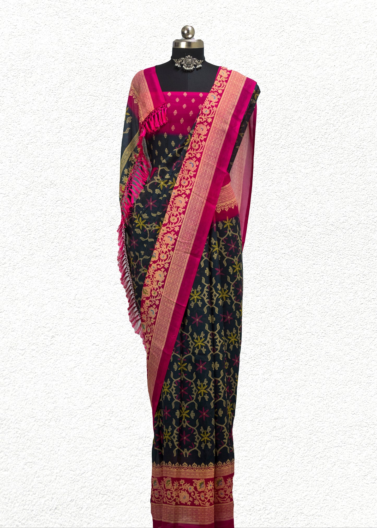 Lightweight soft silk blend saree with elegant sheen and smooth texture