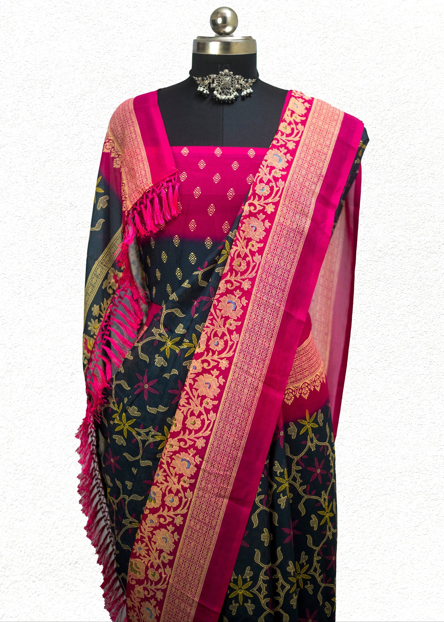 Lightweight soft silk blend saree with elegant sheen and smooth texture