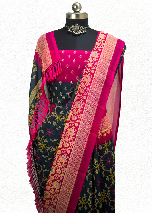 Lightweight soft silk blend saree with elegant sheen and smooth texture